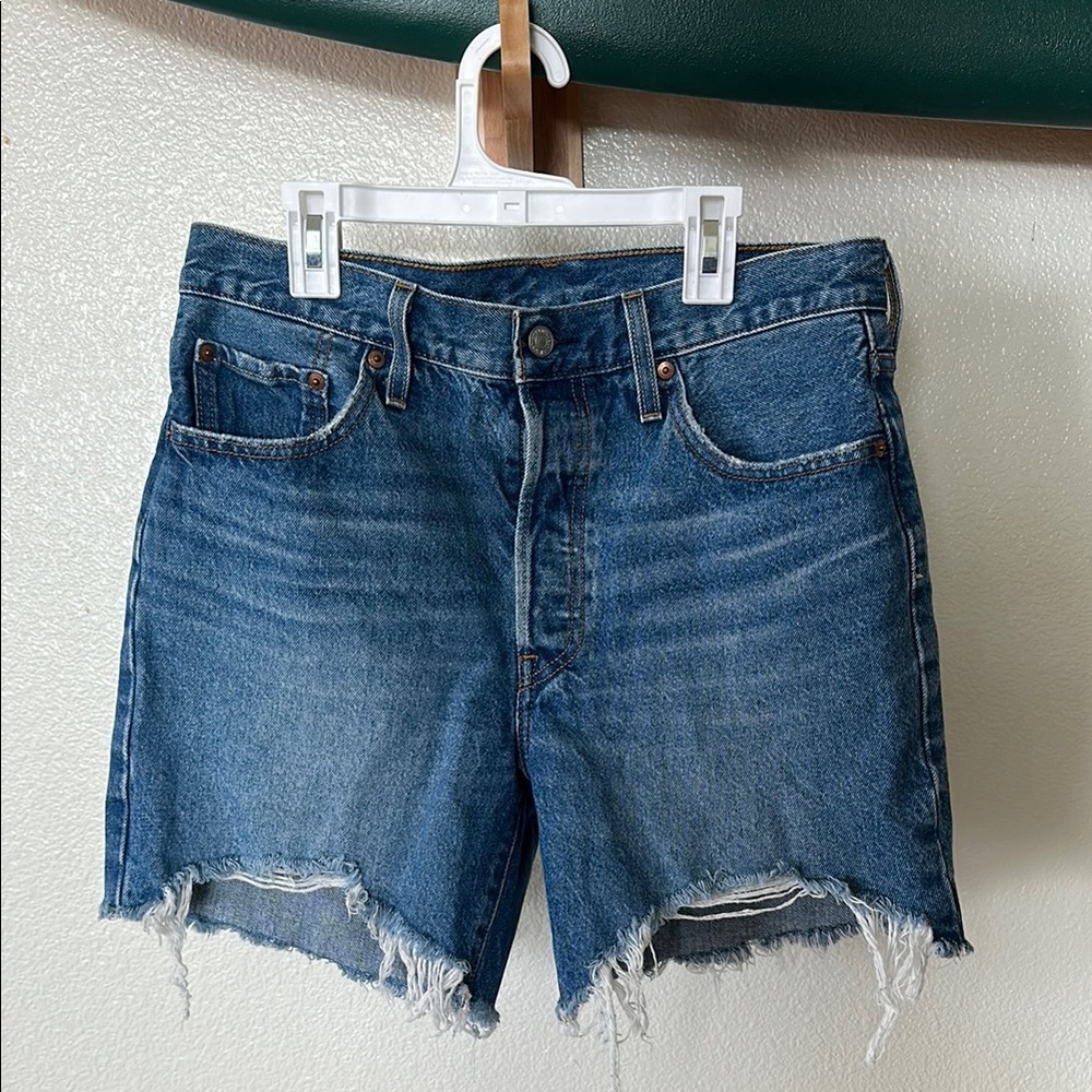 Levi's 501 Blue Jean Shorts with Distressed Hem